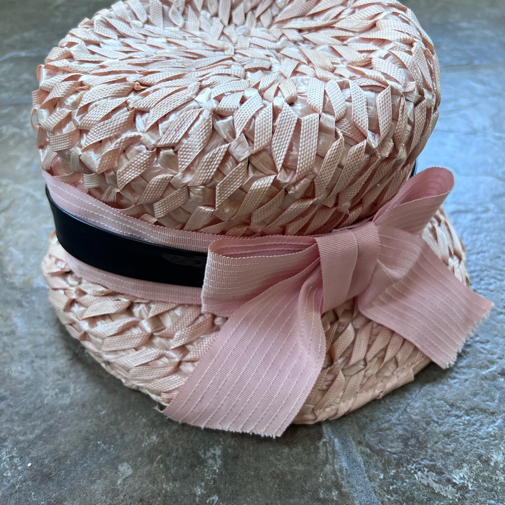 Vintage Union Made Pink Woven Hat with Ribbon